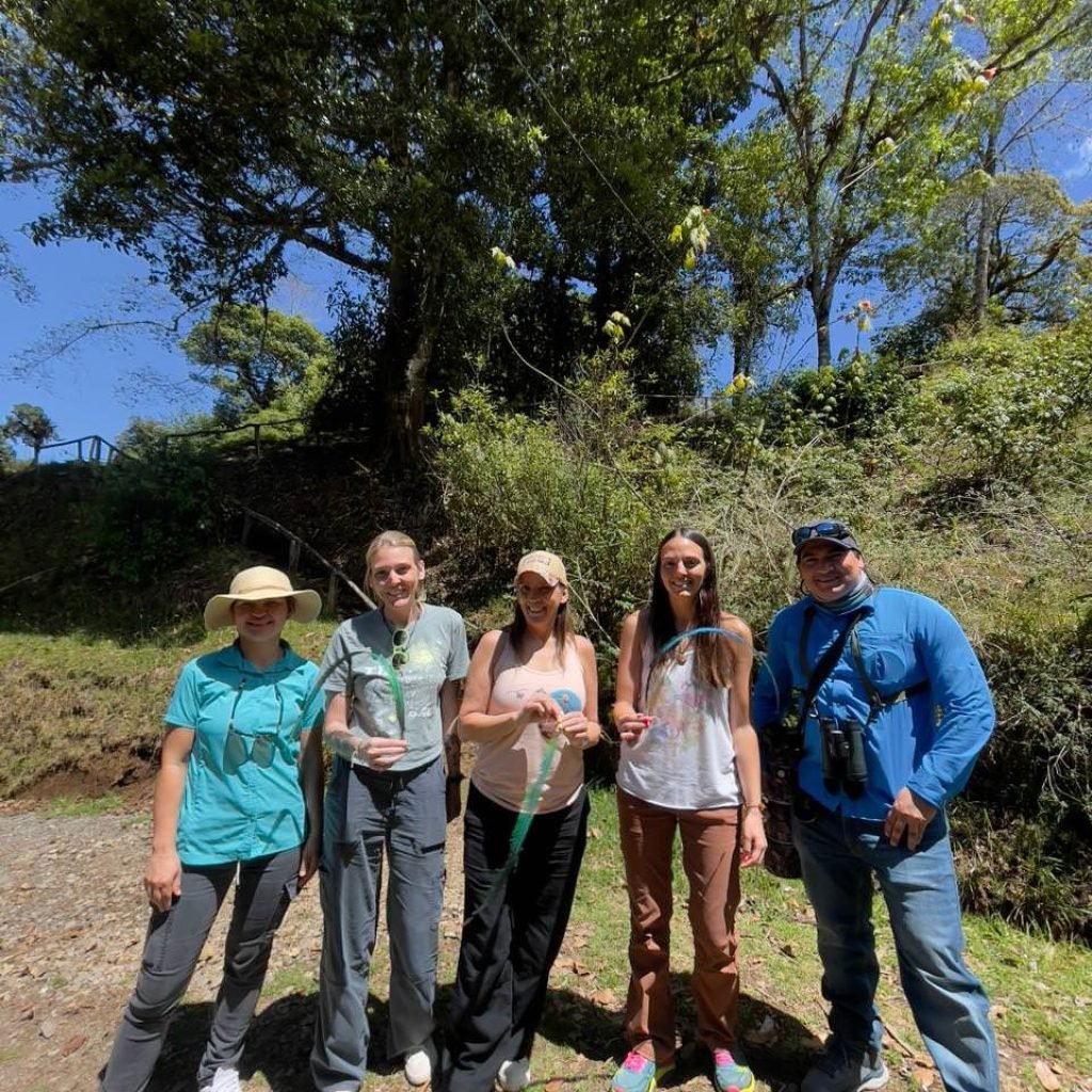 Birding group with their Wakoo Tours naturalist guide at Los Quetzales National Park