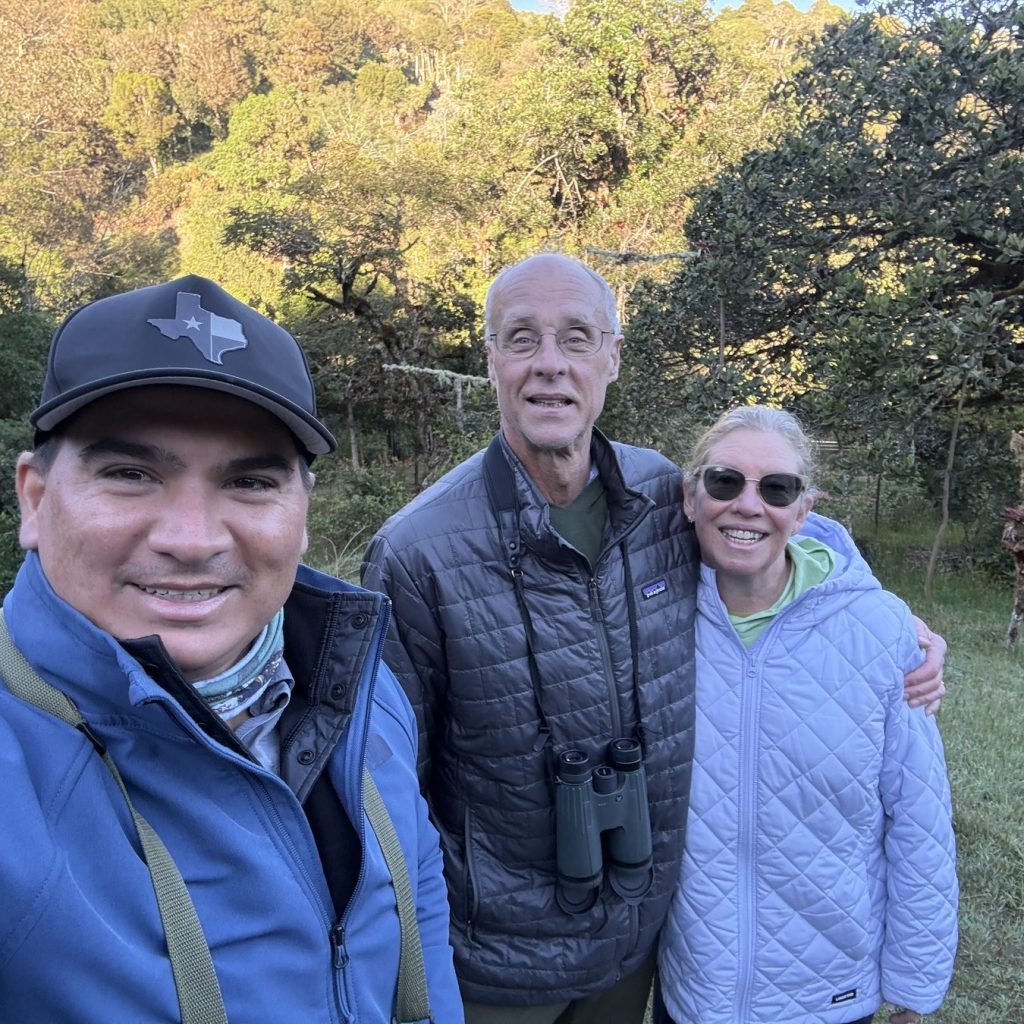 Wakoo Tours naturalist guide with guests on the San Gerardo de Dota quetzal birding tour